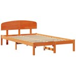 vidaXL Cadre de lit avec tête de lit Brun cire 135 x 190 cm Pin massif