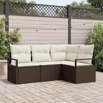 vidaXL Ensemble de Canapé de Jardin 4 Pièces avec Coussins Marron en Poly Rattan