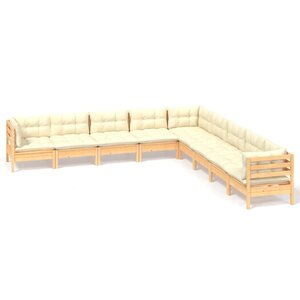 vidaXL Salon de jardin 9 Pièces avec coussins crème bois de pin massif