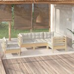 vidaXL Salon de jardin 5 Pièces avec coussins crème bois de pin