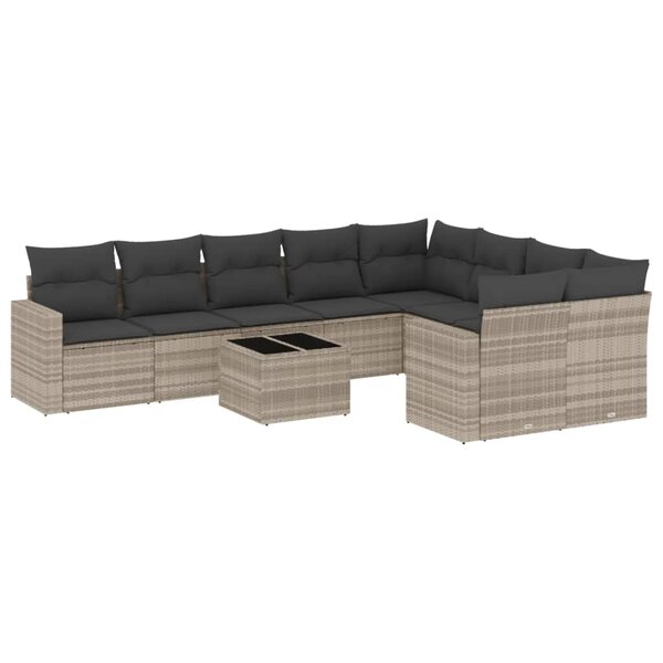 vidaXL Salon de jardin avec coussins 10 Pièces gris clair résine tressée
