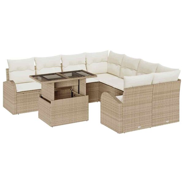 vidaXL Ensemble de canapé de jardin 9 pc Beige polyrotin