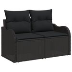 Canapé de jardin 9 pièces avec coussins noir poly rotin