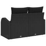 vidaXL Canapé de jardin 2 places avec coussins noirs en poly rotin