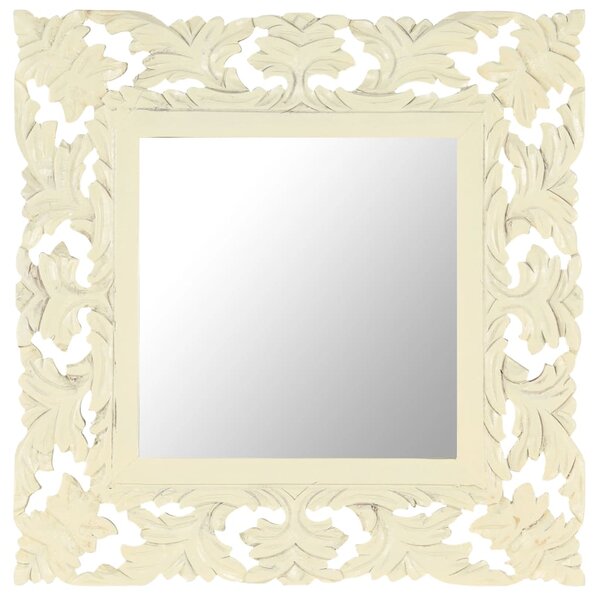 vidaXL Miroir sculpté à la main Blanc 50x50 cm Bois de manguier massif