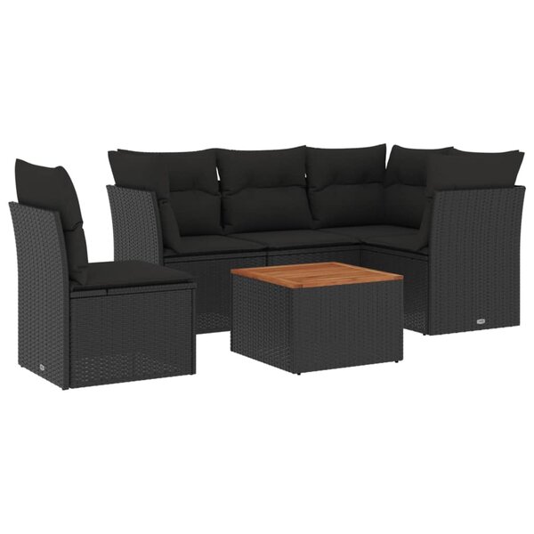 vidaXL Salon de jardin 6 Pièces avec coussins noir résine tressée