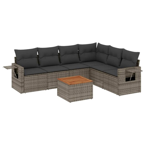 vidaXL Salon de jardin avec coussins 7 Pièces gris résine tressée