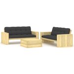 vidaXL Salon de jardin 3 Pièces avec coussins bois de pin imprégné