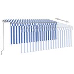 vidaXL Auvent manuel rétractable et store et LED 3x2 5 m Bleu et blanc