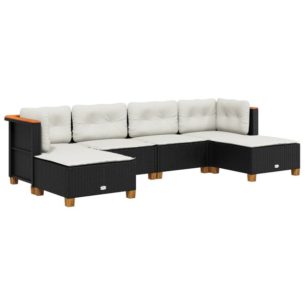vidaXL Salon de jardin 6 Pièces avec coussins noir résine tressée