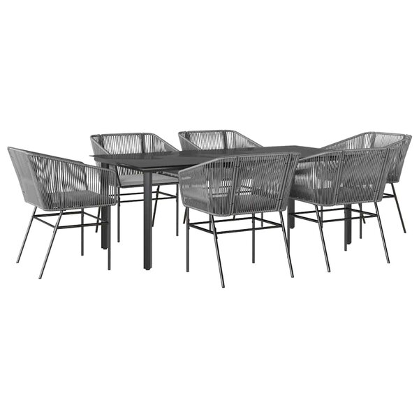 vidaXL Ensemble à manger jardin coussins 7 Pièces gris poly rotin verre