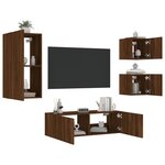 vidaXL Meuble TV muraux 4 Pièces avec lumières LED chêne marron