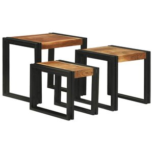 vidaXL Table Gigogne 3 Pièces Bois d'acacia solide et un métal