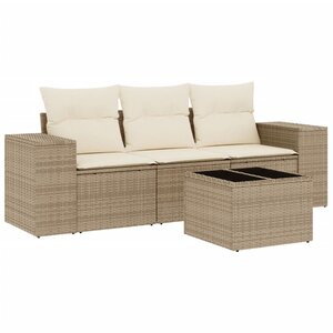 vidaXL Salon de jardin avec coussins 4 Pièces beige résine tressée