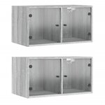 vidaXL Armoires murales portes vitrées 2 Pièces sonoma gris 68 5x37x35 cm