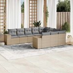 vidaXL Salon de jardin avec coussins 10 Pièces beige résine tressée