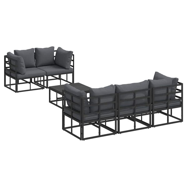 vidaXL Ensemble de canapé de jardin avec coussin 6 Pièces Noir Aluminium