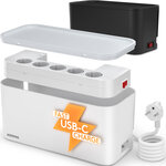 ACROPAQ Boite Cache Cable Cache multiprise - Avec multiprise intégrée  USB-C  USB-A  Boîte de Rangement pour Câble - Blanc