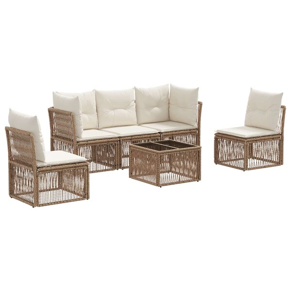 vidaXL Ensemble de canapé de jardin 6 Pièces Beige polyrotin