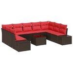 vidaXL Ensemble de canapé de jardin 10 Pièces Marron et rouge