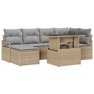 vidaXL Ensemble de canapé de jardin 7 Pièces Beige Poly rotin