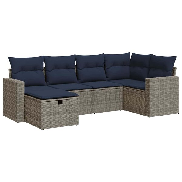 vidaXL Salon de jardin 6 Pièces avec coussins gris résine tressée
