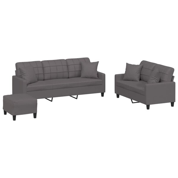 vidaXL Ensemble de canapés 3 Pièces avec coussins gris similicuir