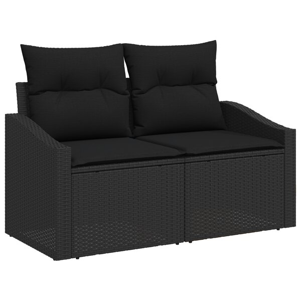 Canapé de jardin 2 places vidaXL avec rangement et coussins en poly Rattan noir
