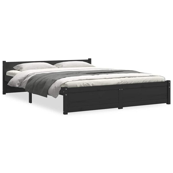 vidaXL Cadre de lit sans matelas noir bois massif 135x190 cm