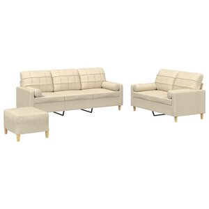 vidaXL Ensemble de canapés 3 Pièces avec coussins crème tissu