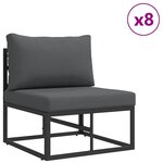 vidaXL Ensemble de canapé de jardin avec coussin 12 Pièces Noir Aluminium