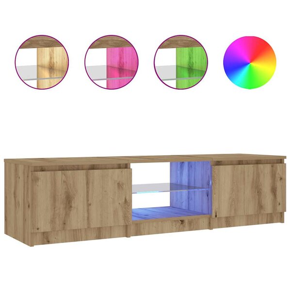 vidaXL Meuble TV avec lumières LED chêne artisanal bois d'ingénierie