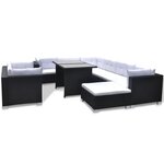 vidaXL Salon de jardin 10 Pièces avec coussins Résine tressée Noir