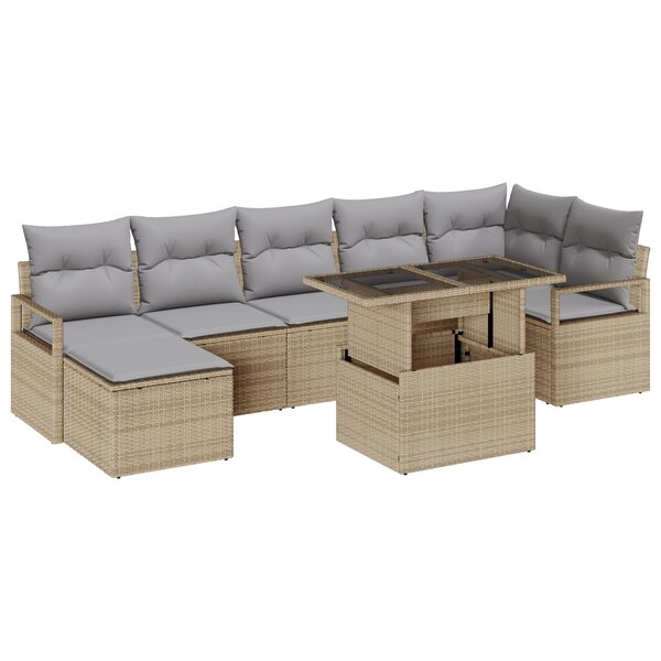 Canapé de Jardin 8 Pièces avec Coussins Beige Poly Rattan vidaXL