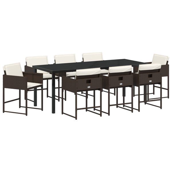 vidaXL Ensemble de Salle à Manger de Jardin 9 Pièces avec Coussins Marron Poly Rattan