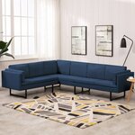 vidaXL Canapé d'angle Bleu Tissu