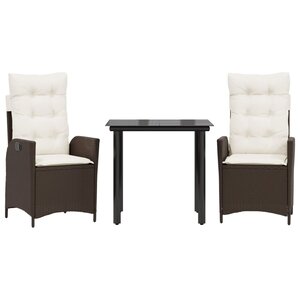 vidaXL Ensemble à manger de jardin 3 Pièces et coussins marron poly rotin