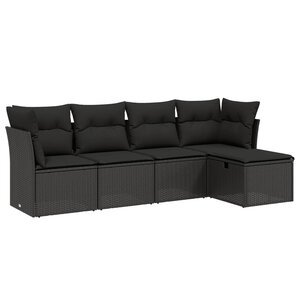 vidaXL Salon de jardin 5 Pièces avec coussins noir résine tressée