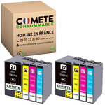 COMETE, Marque française - 27XL - Pack de 8 Cartouches d'encre Compatibles avec Epson 27 XL Réveil, T2711 T2712 T2713 T2714 T2715 pour EPSON Workforce -2 Noir +2 Cyan +2 Magenta +2 Jaune-Livraison Gratuite