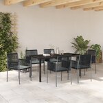 vidaXL Ensemble de salle à manger de jardin 7 pièces avec coussins en poly rattan noir