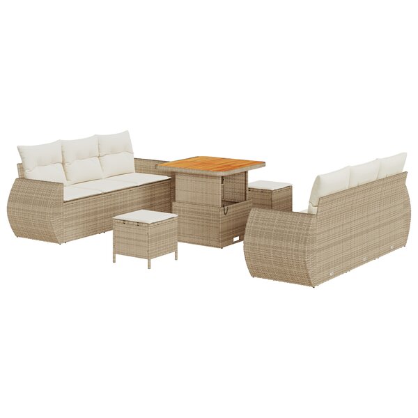 vidaXL Ensemble de canapé de jardin 9 pièces avec coussins beiges en poly rotin acacia