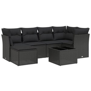 vidaXL Salon de jardin 7 Pièces avec coussins noir résine tressée