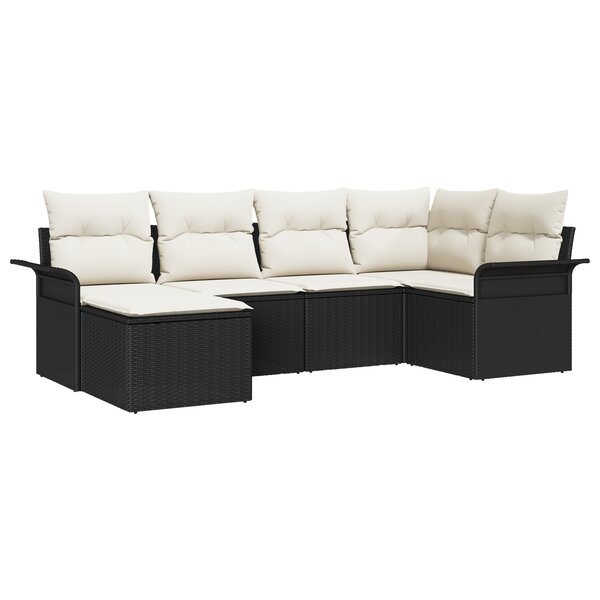 Ensemble de canapé de jardin 6 pièces avec coussins Noir Rotin Poly