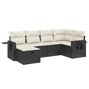 vidaXL Salon de jardin 6 Pièces avec coussins noir résine tressée