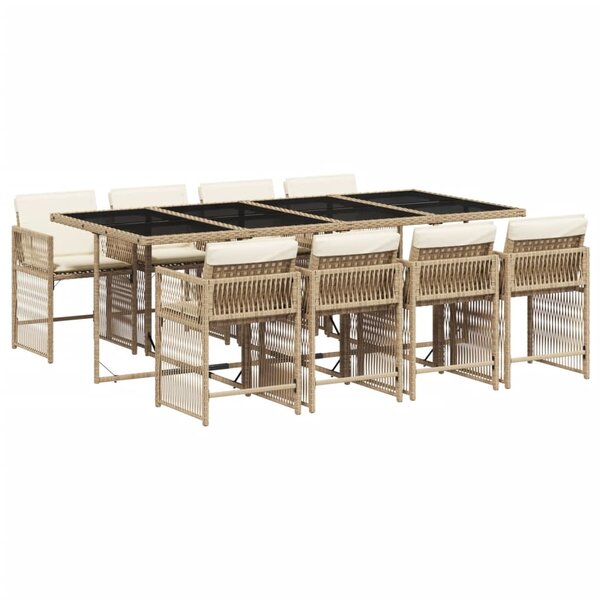 vidaXL Ensemble à manger de jardin et coussins 9 Pièces beige Poly rotin