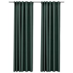 vidaXL Rideaux occultants aspect lin avec crochets 2Pièces Vert 140x225cm