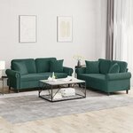 vidaXL Ensemble de canapés 2 Pièces avec coussins vert foncé velours