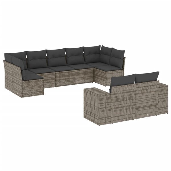 vidaXL Salon de jardin 9 Pièces avec coussins gris résine tressée