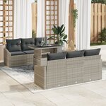 vidaXL Canapé de jardin 7 pièces avec coussins gris clair en rattan poly