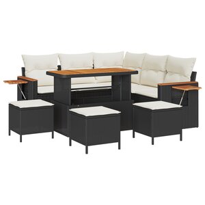 Ensemble de canapés de jardin 9 pièces vidaXL avec coussins noir poly rattan acacia